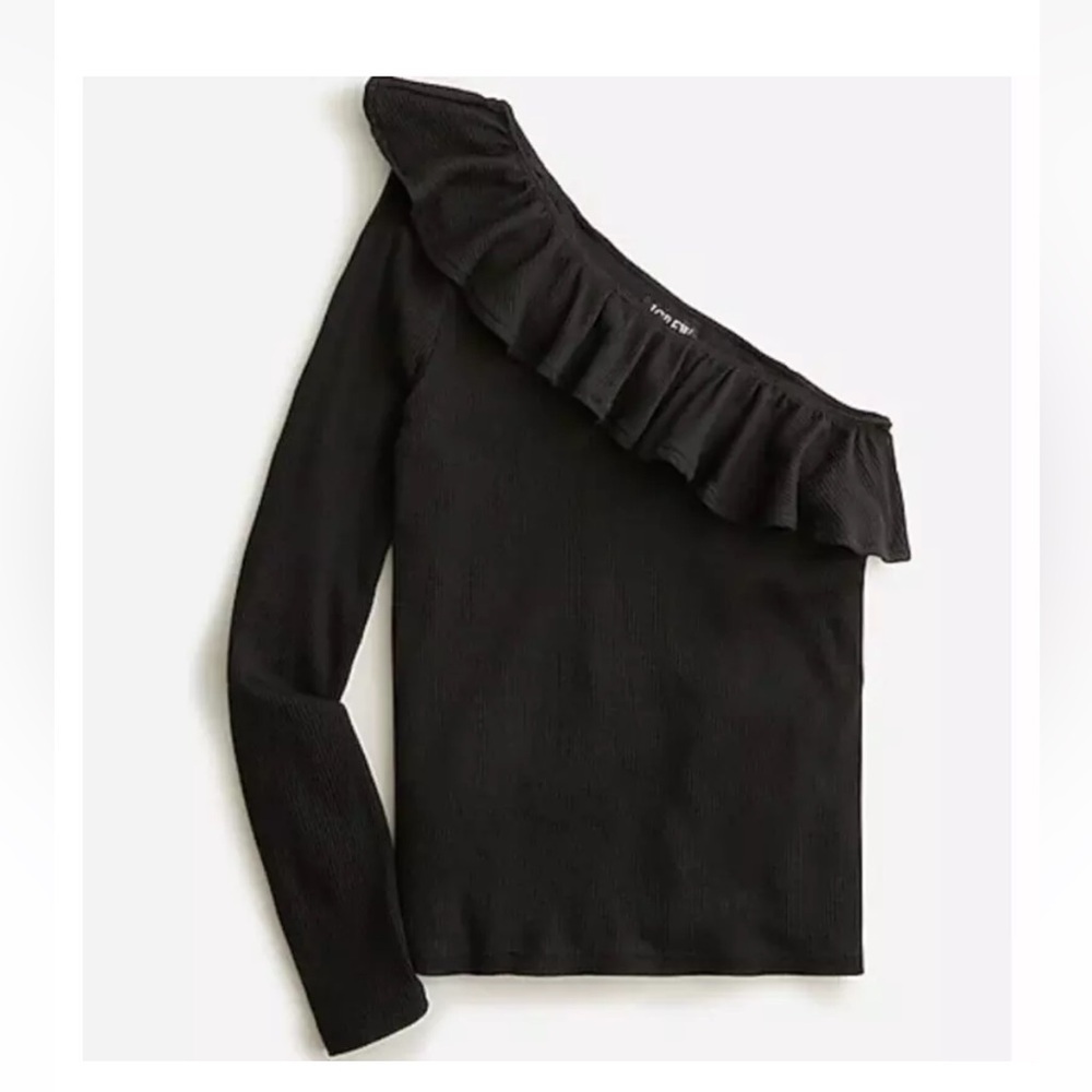 J. Crew one shoulder ruffleneck black cotton blouse. Size S. New. Style BM318